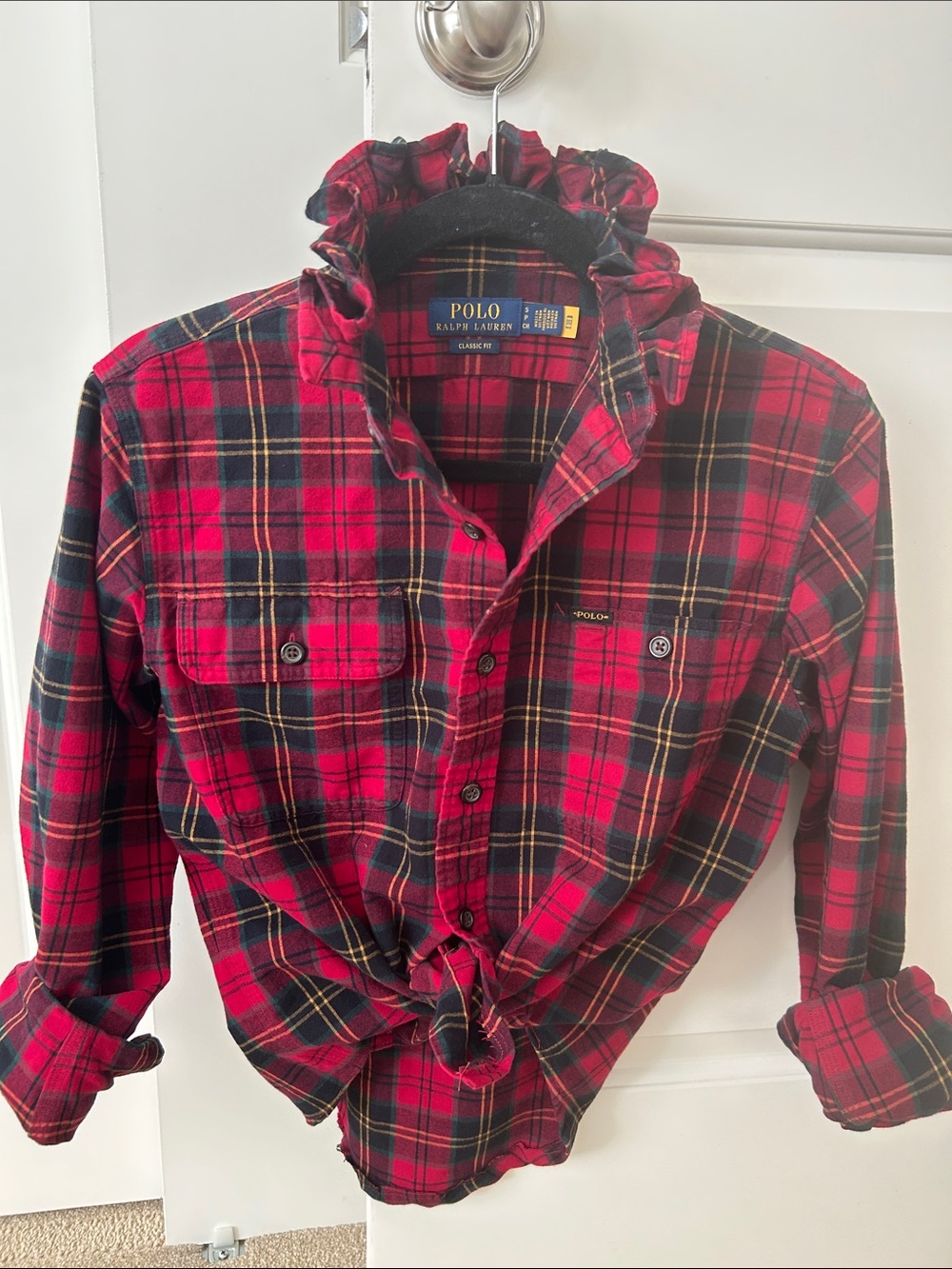 Cute Polo by Ralph Lauren Red and Black Plaid Flannel shirt with ruffled collar
